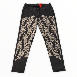 V CRISTINA Embroidered Dark Gray Skinny Jeans, 10